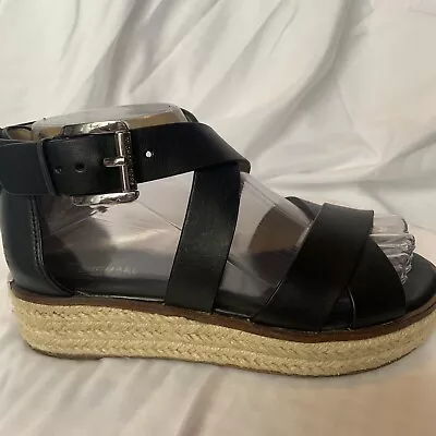 Michael Kors Womens Sandals Darby Criss Cross Espadrille Black Leather Size 6.5 • $24.99