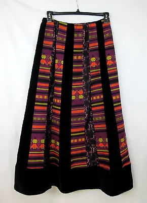 CHESSA DAVIS Vintage Maxi Skirt Velvet Tapestry Panels Purple Black Boho Hippie • $26.95