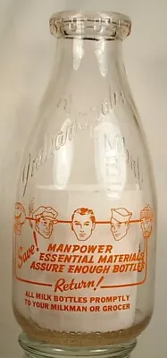 Indianapolis Mbs Milk Bottle Service Quart Save Manpower Picture • $24.99