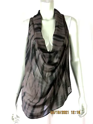 MAGGIE WARD SZ XS 100% Silk Brown Black Asymmetrical Tank Top Blouse Shirt • $16.80