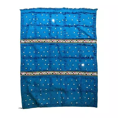 Vintage Moroccan Wedding Blanket Tapestry Rug - Turquoise Blue Sequins Handira • $480