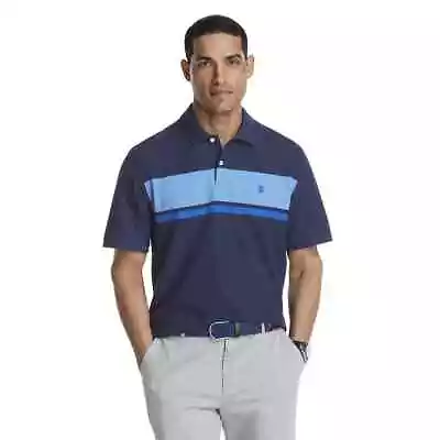 Men Size 2XL IZOD Sport Flex Cool Fx Short Sleeve Polo Shirt Peacoat Blue Stripe • $21.99