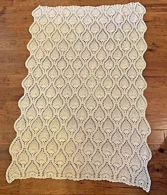 Vintage Ivory Handmade Hand Crocheted Afghan Throw Blanket 46 X 66 Garden Lace • $32.95