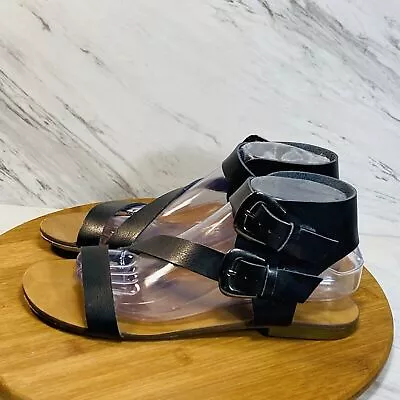 Ecote Urban Outfitters Black Leather Strap Sandals Women Sz 9 • $19