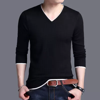 $19.99 • Buy Mens Knit Sweater V Neck Pullover Casual Sweatshirt Long Sleeve Slim Fit T-Shirt