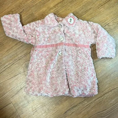 Corky & Company Toddler Girl's Faux Fur Coat With Rosette Pink And White 4 • $40