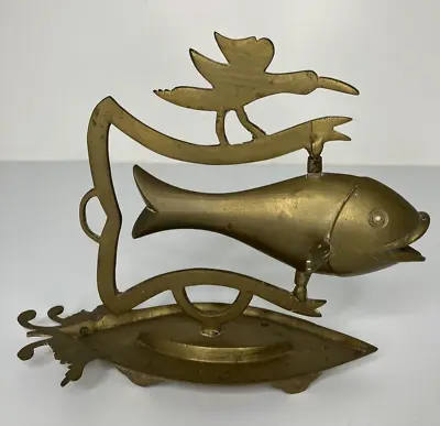 Vintage Solid Brass Spinning Fish Art Sculpture Ashtray • $49.99