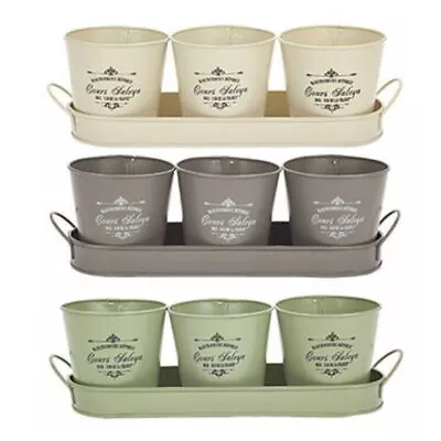 New Vintage Style Set Of 3 Metal Herb Flower Pots Seedling Planters 3 Colours • £9.95