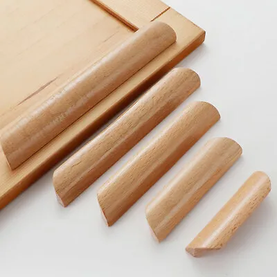 £2.54 • Buy Wooden Cabinet Pull Handles Solid Beech Wood Cupboard Drawer Door Knobs + Screws