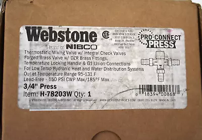 Nibco Webstone Thermostatic Mixing Valve W Check Valve 3/4  Press H-78203W • $49.99