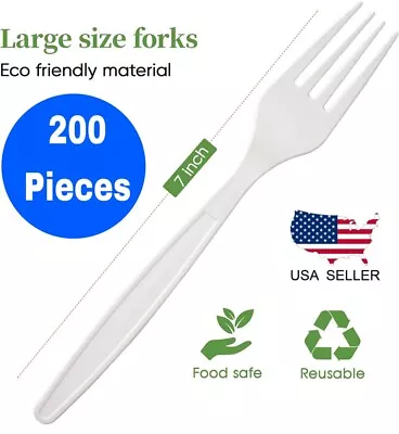 $19.50 • Buy 200 White Plastic Forks Heavy Duty Disposable Utensil Silverware For Party