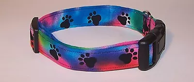 Wet Nose Designs Rainbow Tie Dye Paw Prints Dog Collar Retro Tye Dye  • $7.99