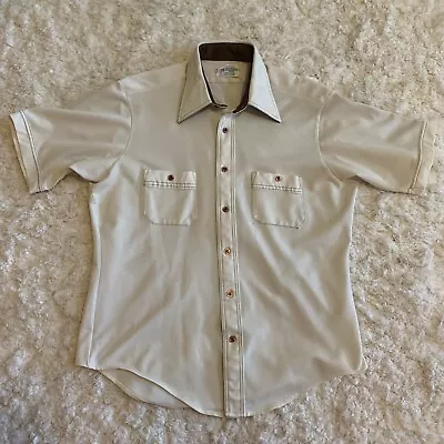 Vintage KMart Brand 70s Polyester Leisure Shirt Medium Beige Kramer Hipster • $32.46