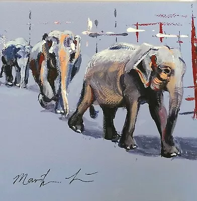 ORIGINAL Painting On Box Canvas 5  X 5  Elephants Marilyn Allis Zoom Lesson • £49.99