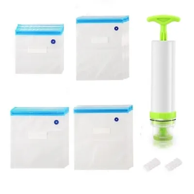 10 Pcs Vacuum Bags Reusable Sealer Bag With Hand Pump Sealing Clips Food Storage • $25.63