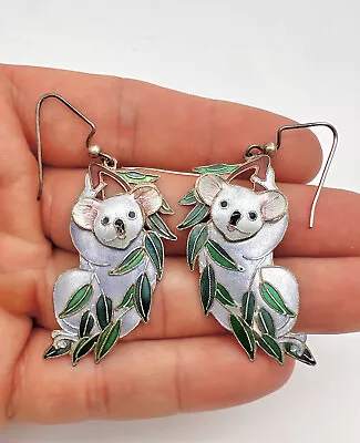 Zarah 925 Sterling Silver Lavender & Green Enamel Koala Bear And Joey Earrings • $45.95