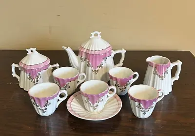 Antique Child's Doll Play Tea Set Pink And White Porcelain • $49.99