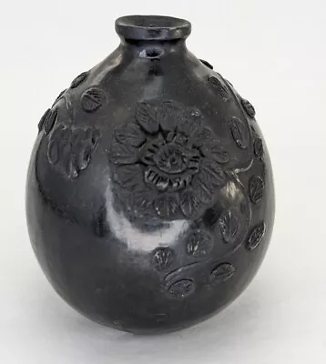 Dona Rosa Signed Coyotepec Oaxaca Mexican Folk Art Black Pottery Flower Vase • $58