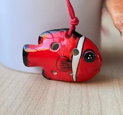 Red Fish 4 Holes Novelty Pendant Ceramic Ocarina. Great Gift! • $24.95