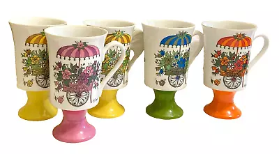 Coffee Cups Flowers Pedestal Cup Retro BoHo Vintage 1970s Set Of 5 • $60