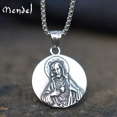 MENDEL Mens Stainless Steel Christian Jesus Christ Face Body Pendant Necklace • $12.99