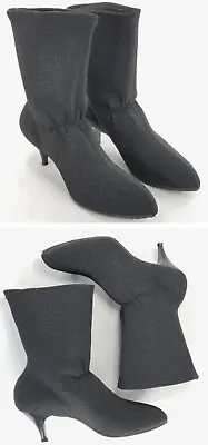 Vtg Ball Band Boots Booties Ws 9.5 M Black Fashion Heels Soft Fabric Pull On 60s • $37.60