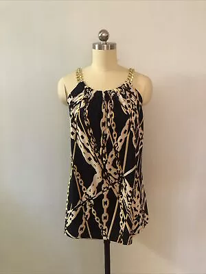 August Silk Navy Print Sleeveless Knit Top Size M NWOT • £12.87