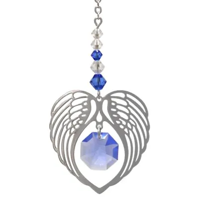 £10.99 • Buy Angel Wing Heart Sapphire September Birthstone Crystal Suncatcher Keepsake Gift