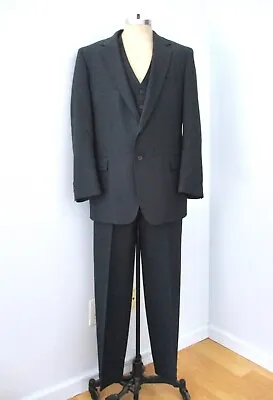 Vtg 70s Sears Navy Pinstripe Poly Knit 3-Pc Disco Pimp Suit Machine Washable 46L • $75