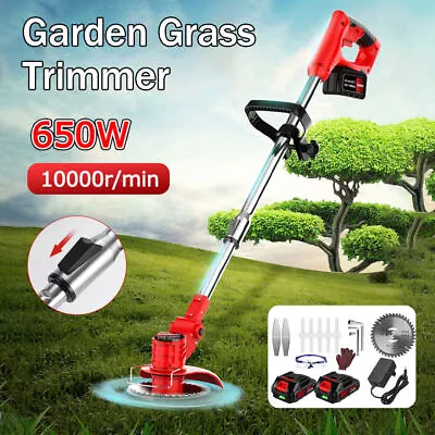 24V Cordless Electric Strimmer Grass Trimmer Weed Cutter Garden Edger +2 Battery • £28.29