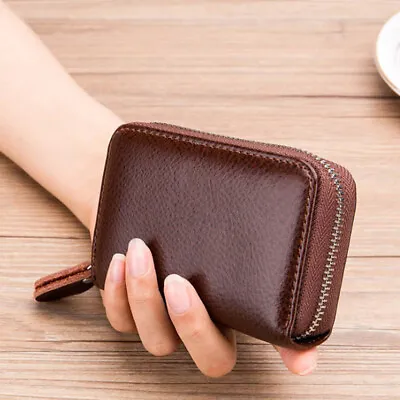 Leather Credit Card Holder-Credit Card Protector RFID Small Zip Around Wallet • $12.75