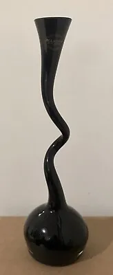 MCM Hand-Made Makora Art Glass Black Vase Abstract Shape 12.75”  W/sticker VGC • $22.50