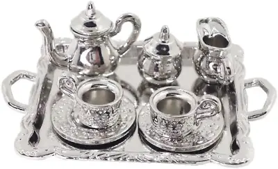 16 Pieces Silver Gold Alloy Tea Lid Pot Cups Tray Set 1:12 Dollhouse Miniature • $10.99