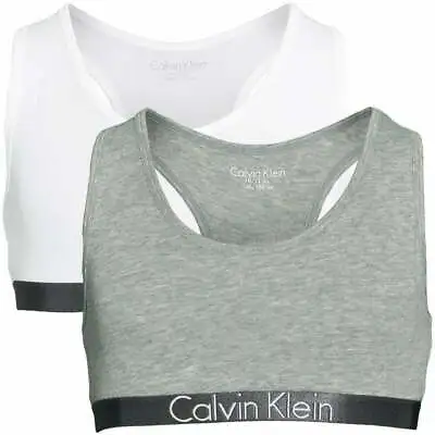 Calvin Klein GIRLS 2 Pack Stretch Bralette Heather Grey / White 10/12 Yrs. • £19.99
