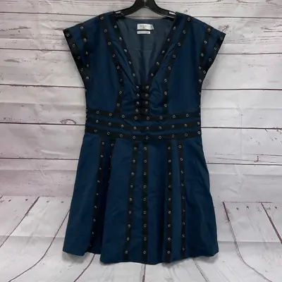 $49.95 • Buy Zac Posen Navy Blue Sleeveless V Neck Pleat Fit & Flare Dress Snap Trim Size 12