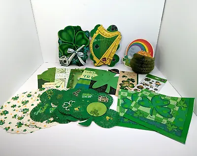 St Patrick Vtg Ephemera Decor Lot Scrapbook Journal Doily Stickers Cards Napkin • $14.89