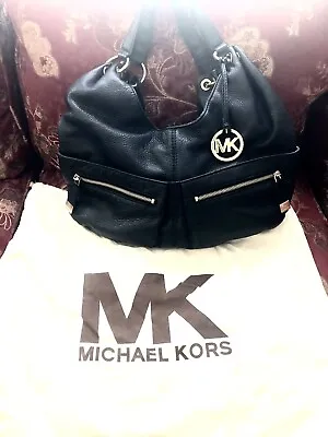 MICHAEL KORS Fulton LARGE Leather Shoulder Bag Satchel HoboBLACK ZIPPERS DUSTBAG • $85