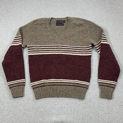 Sears Premiere V-Neck Sweater Mens Medium Pure Virgin Wool Striped • $18.30