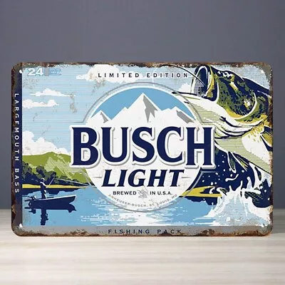 Busch Light Fishing Metal Tin Sign Mancave Bar Wall Decor Busch Beer Sign NIB • $13.99