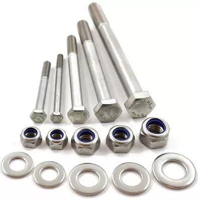 £6.19 • Buy M12 A4 Marine Stainless Steel Part Threaded Bolts & Nyloc Locking Nuts Washers
