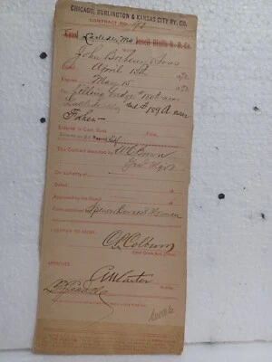 $83.99 • Buy 1892 Chicago Burlington Kansas City  Railroad Contract Original Bridge Contract