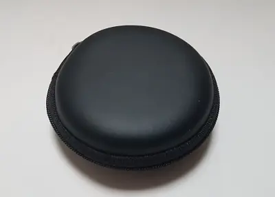 Headphone/Tidy-All Mini Storage Black Faux Leather Compact Round Hard Case/Bag. • £3.99