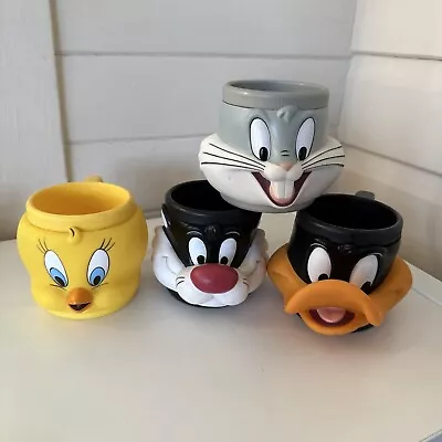 Looney Tunes 1992 Retro Mugs Bulk Of 4 Cups Plastic Vintage • $95.90