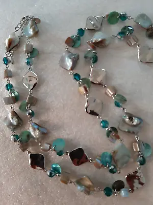 NWOT Awesome Lia Sophia Ocean Air NECKLACE In Green Blue Silver Tan 40 -43   $98 • $19.49