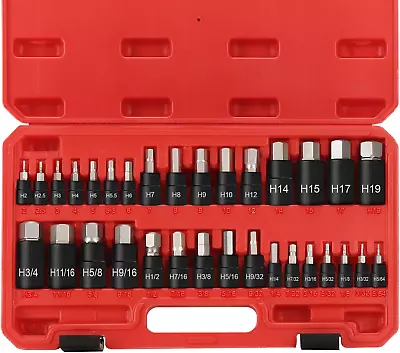 Hex Impact Bit Socket Set 32Piece Allen Socket Set Sae And Metric 1/4  3/8  1/2 • $47.98