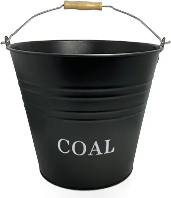 Stylish 12L Coal Bucket With Handle Cast Iron Coated Basket Fireside Log Scuttle • £9.95