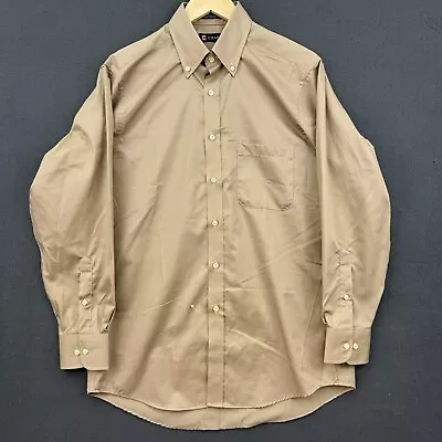 Chaps Classic Fit Twill Shirt Mens 15-15.5 32/33 Tan Long Sleeve Button Down • $15.68