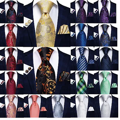 Mens 100 Silk Ties Blue Red Black Gold Solid Paisley Striped Men Tie Necktie Set • $11.99