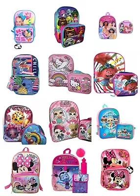 Little Girls 16  Cartoon Book Bag Backpack With Lunch Box - 2 Piece Set • £22.79