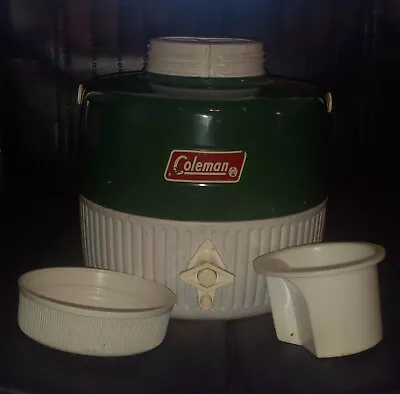 Vintage Coleman 1-Gallon Green & White Water Cooler Jug / With Cup • $19.99